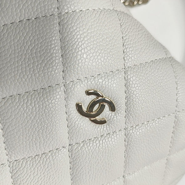 Quilted Grained Calfskin Shoulder Bag White