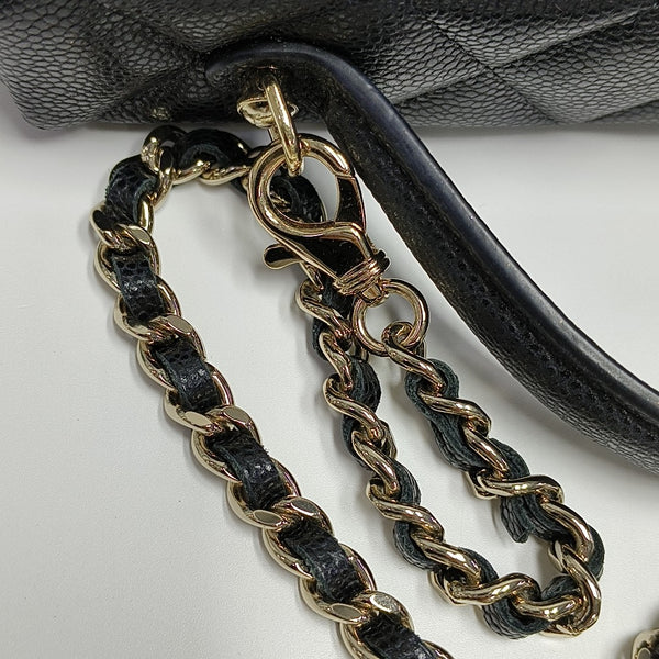 Quilted Grained Calfskin Shoulder Bag Black