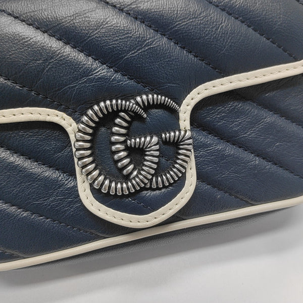 GG Marmont Super Mini Quilted Calfskin Blue