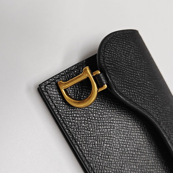 Saddle Mini Lambskin Black Card Holder