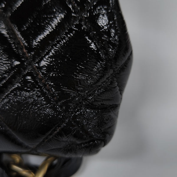 Quilted Patent Leather Top Handle Bag Small Black