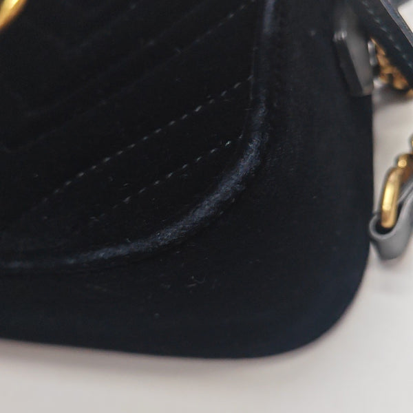 GG Marmont Small Quilted Velvet Black
