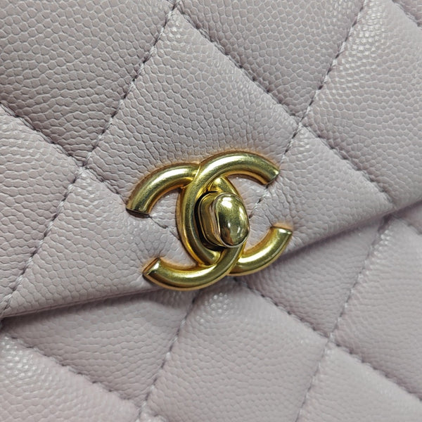 Quilted Grained Calfskin Shoulder Bag Mini Purple