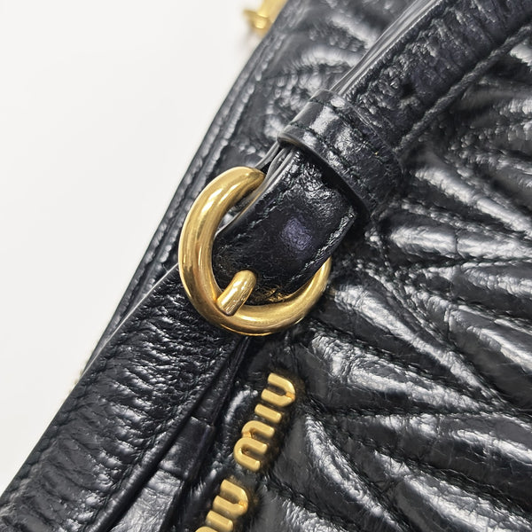 Quilted Lambskin Top Handle Bag Black