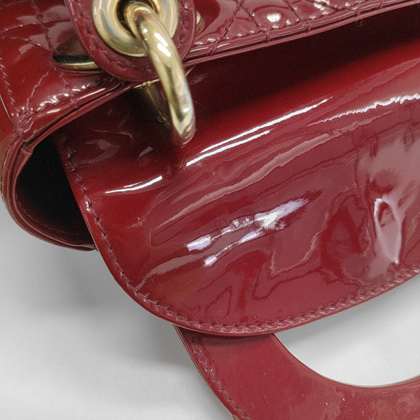 Lady Dior Mini Cannage Patent Calfskin Red