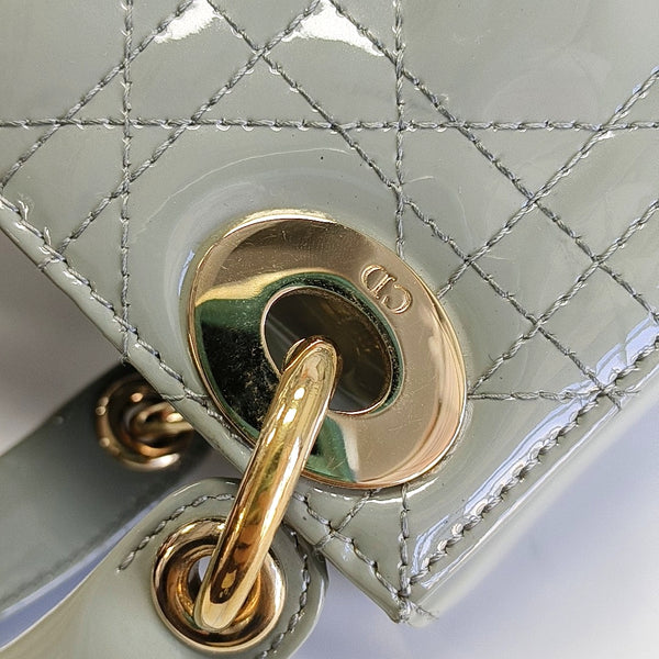 Authenticated pre-owned Lady Dior Mini Quilted Patent Leather Gray - Tote Bag at Looply