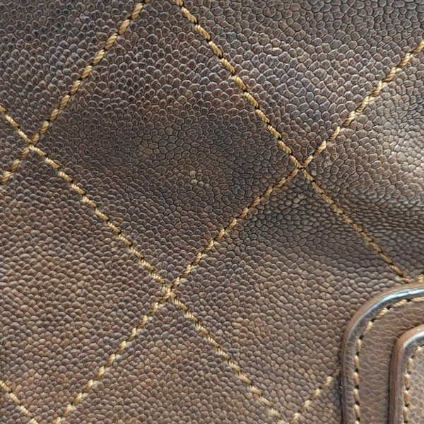 Quilted Grained Calfskin Top Handle Bag Brown