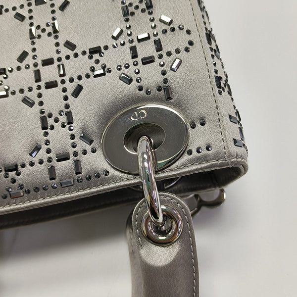 Lady Dior Mini Cannage Silk Satin Gray