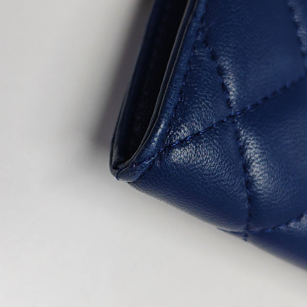 Quilted Lambskin Card Holder Blue