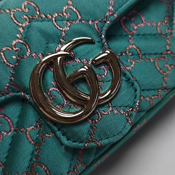 GG Marmont Super Mini Quilted Fabric Green