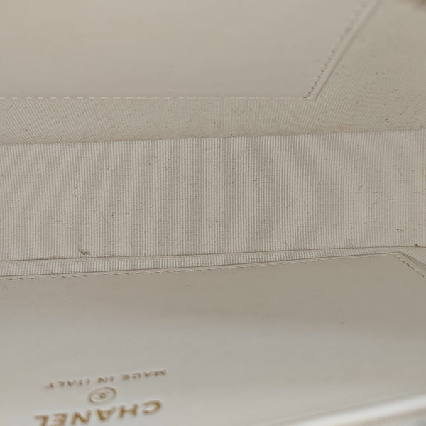 Quilted Grained Calfskin Shoulder Bag White