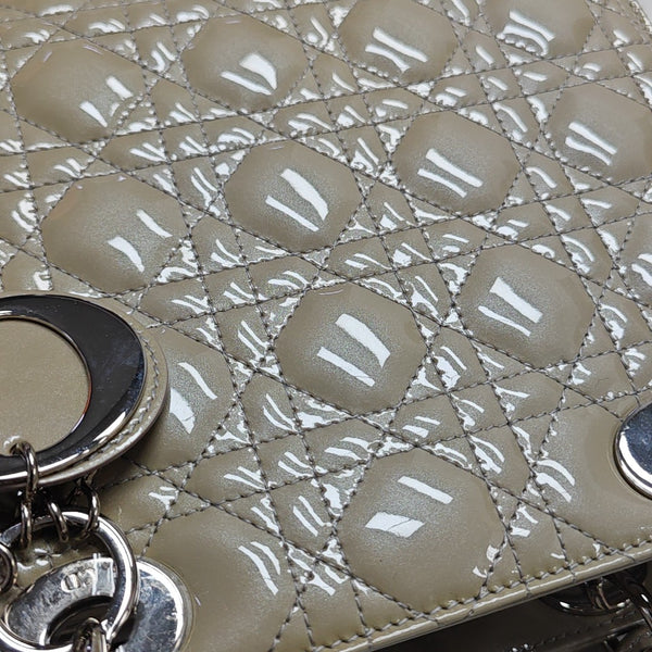 Lady Dior Medium Quilted Patent Leather Gray