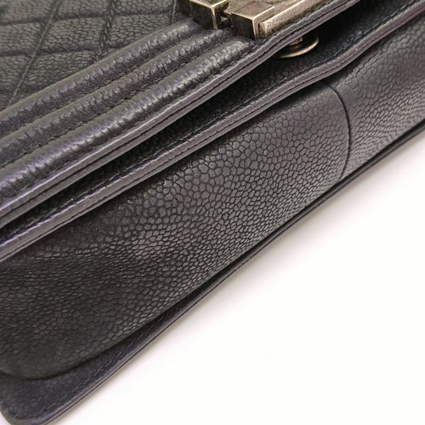 BOY CHANEL Medium Quilted Grained Calfskin Black