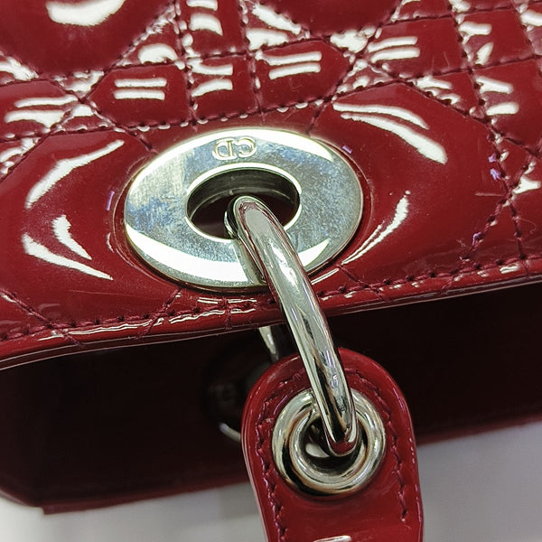 Lady Dior Medium Cannage Patent Leather Red