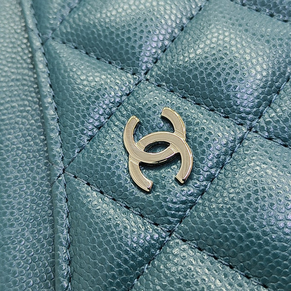 Quilted Grained Calfskin Wallet Green