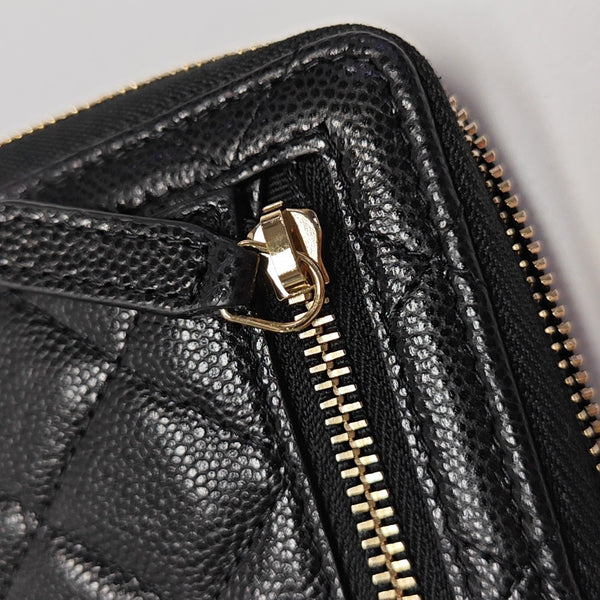 Quilted Grained Calfskin Wallet Black
