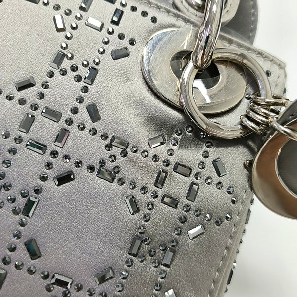 Authenticated pre-owned Lady Dior Mini Silk Satin Grey - Tote Bag at Looply