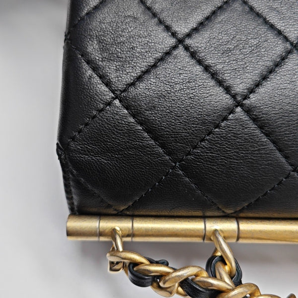 TWO TONE CHAIN HANDLE Small Quilted Lambskin Black