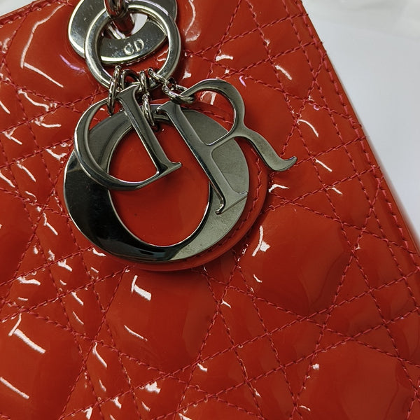 Lady Dior Medium Cannage Patent Leather Orange