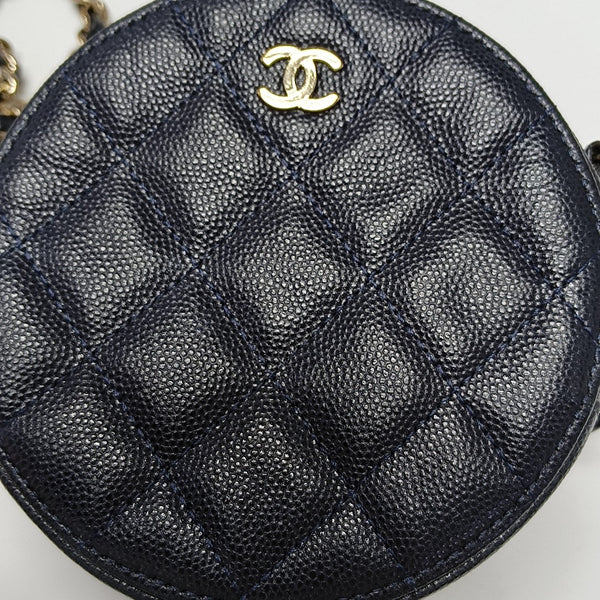 ROUND Quilted Grained Calfskin Blue