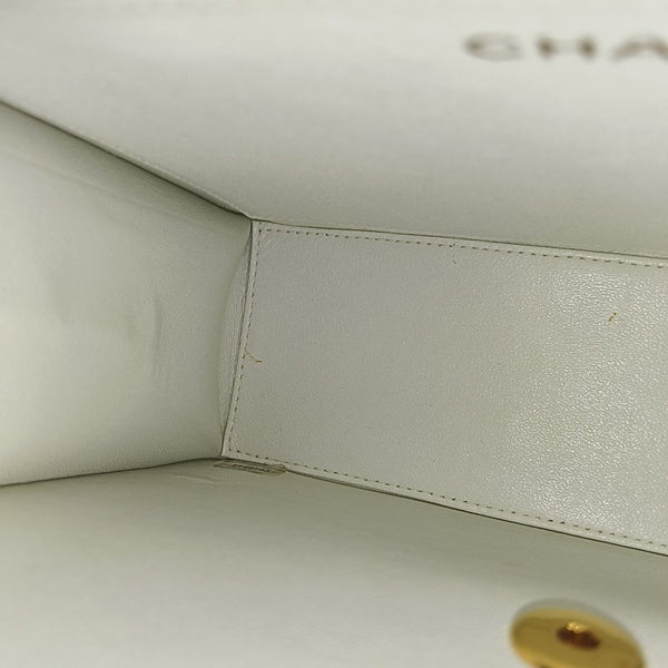 Quilted Grained Calfskin Top Handle Bag White