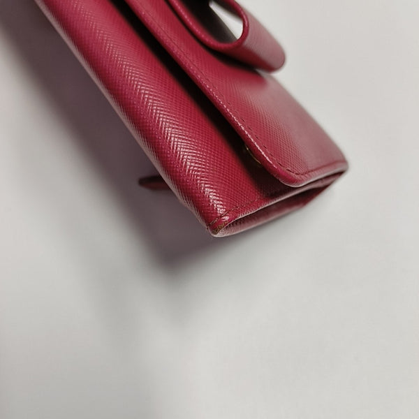 Fiocco Bow Saffiano Calfskin Red Wallet