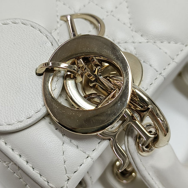 Lady D-Joy Super Mini Cannage Lambskin White