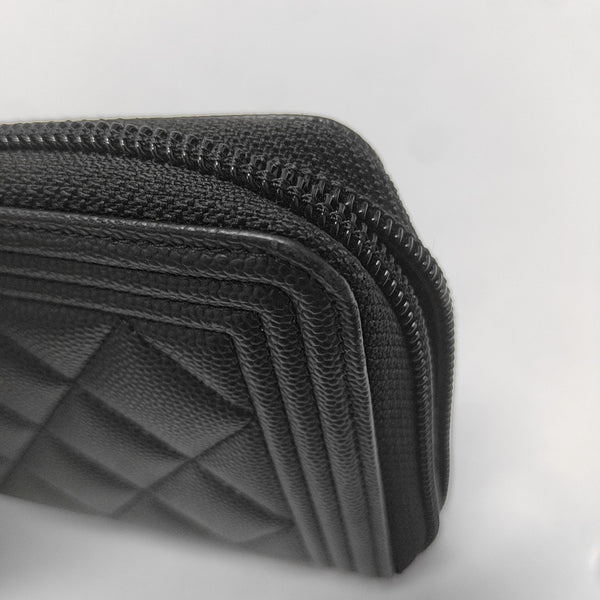 BOY CHANEL Mini Quilted Grained Calfskin Black Wallet