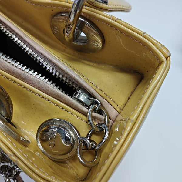 Lady Dior Medium Cannage Patent Leather Yellow