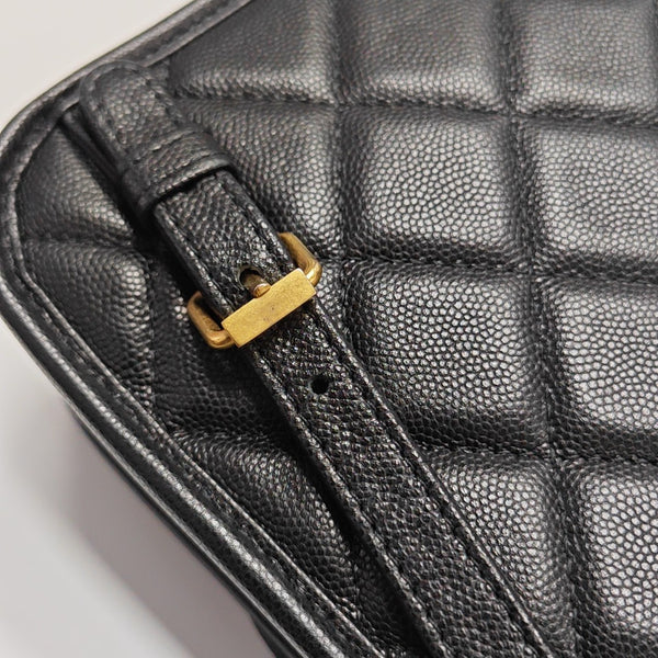 Quilted Grained Calfskin Backpack Black
