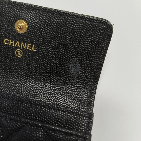 Quilted Grained Calfskin Card Holder Black