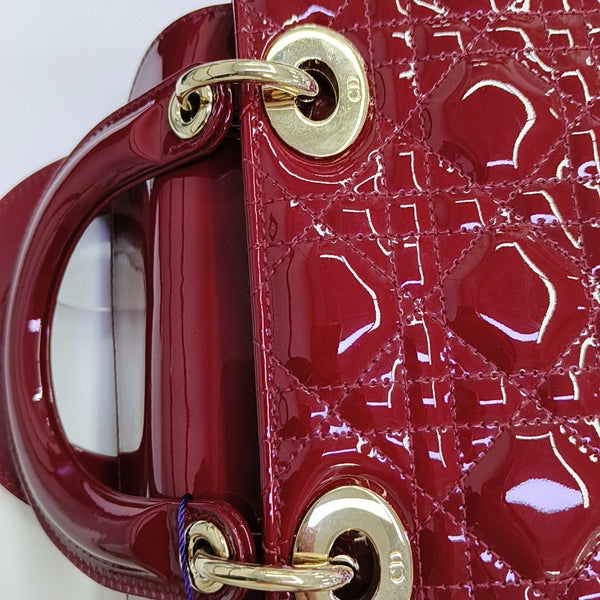 Lady Dior Small Cannage Patent Leather Red