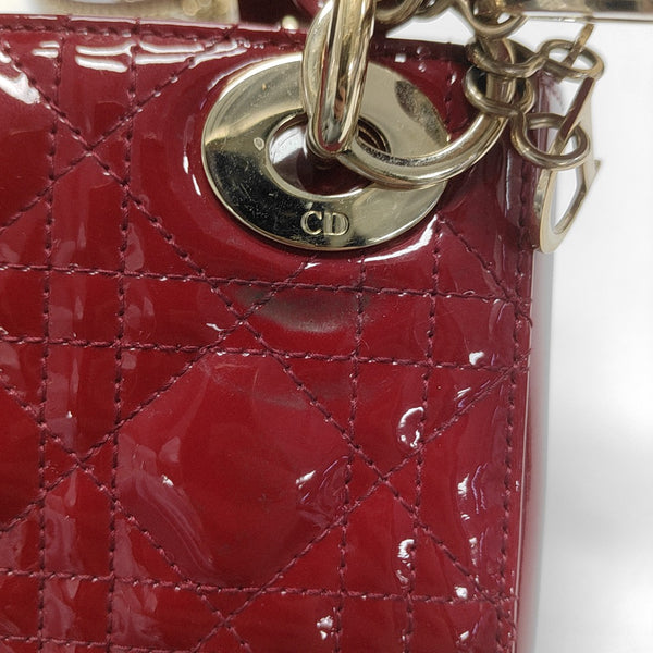 Lady Dior Mini Cannage Patent Leather Red