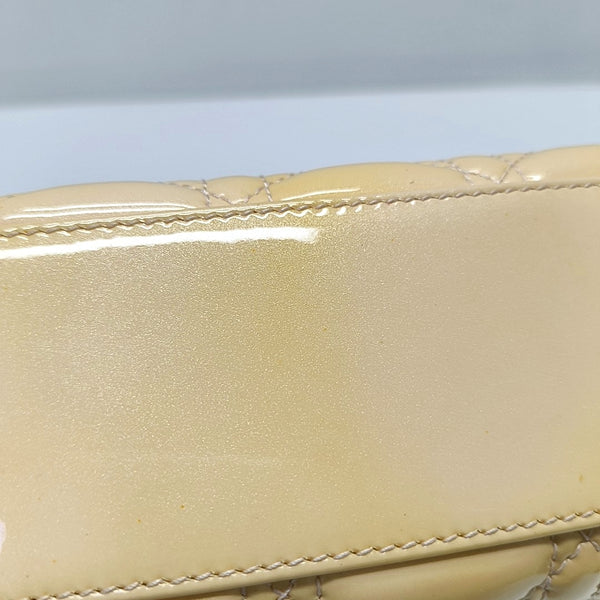 Authenticated pre-owned Lady Dior Mini Cannage Patent Leather Beige - Tote Bag at Looply