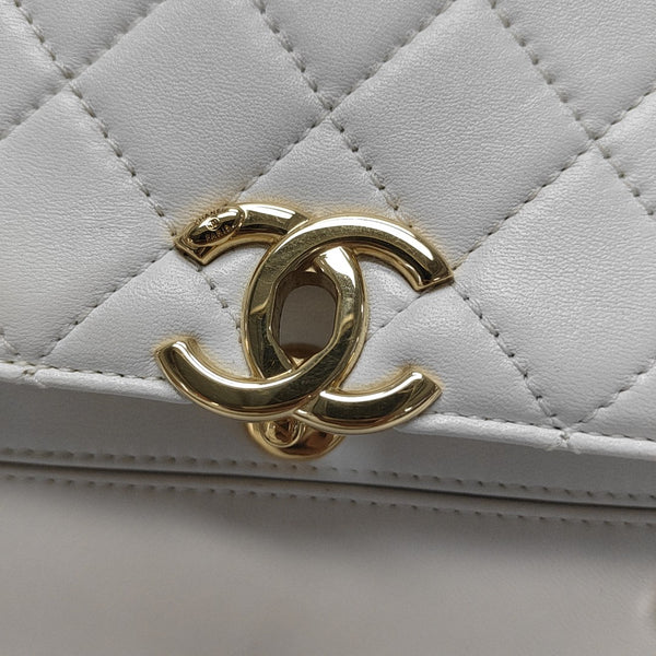 Quilted Lambskin Shoulder Bag White