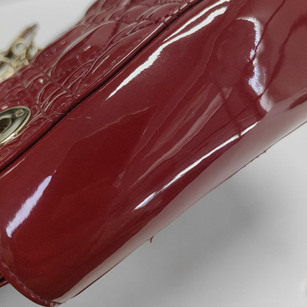 Lady Dior Mini Cannage Patent Calfskin Red