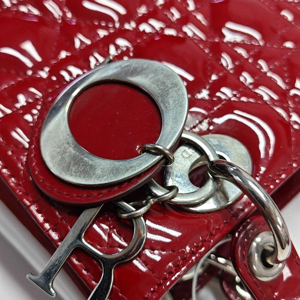 Authenticated pre-owned Lady Dior Medium Quilted Patent Leather Red - Tote Bag at Looply
