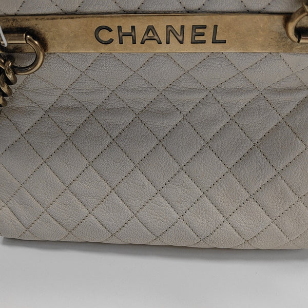 Quilted Grained Lambskin Shoulder Bag White