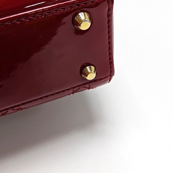 Authenticated pre-owned Lady Dior Mini Quilted Patent Leather Red - Tote Bag at Looply