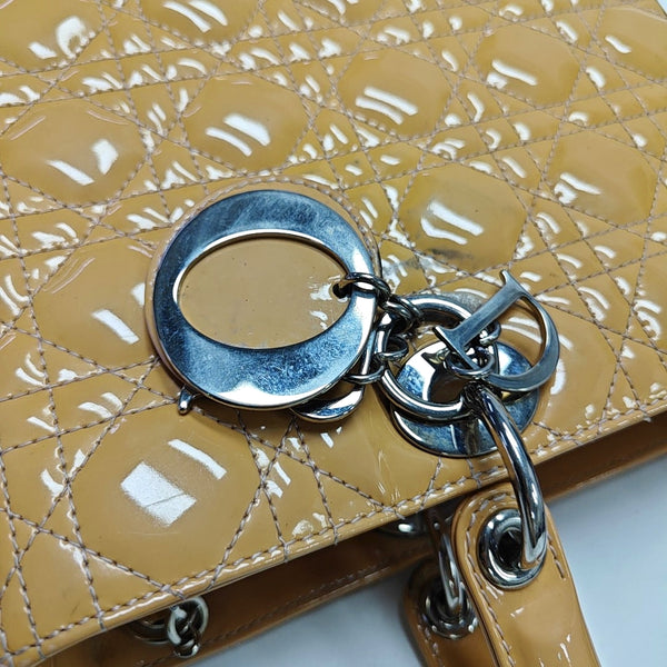 Authenticated pre-owned Lady Dior Large Cannage Patent Leather Yellow - Tote Bag at Looply