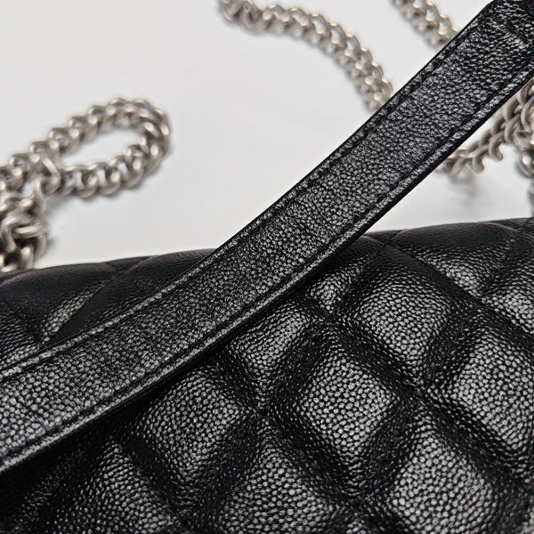 Quilted Grained Calfskin Shoulder Bag Black