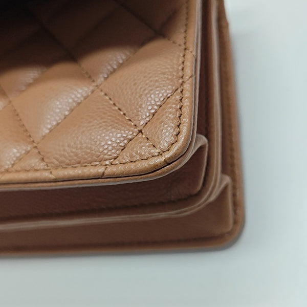 Quilted Grained Calfskin Shoulder Bag Beige