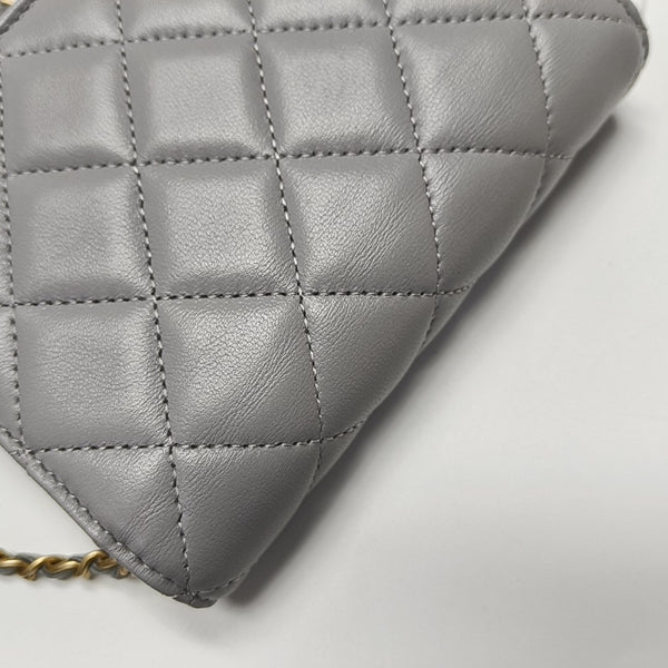 Authenticated pre-owned WOC Quilted Lambskin Gray - Shoulder Bag at Looply