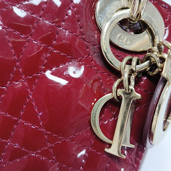 Lady Dior Mini Cannage Patent Calfskin Red