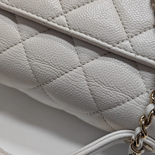 BUSINESS AFFINITY Small Quilted Grained Calfskin White