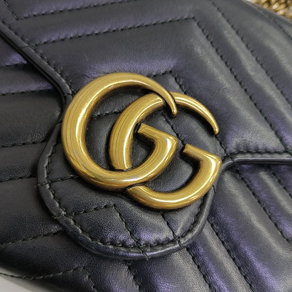 GG Marmont Mini Chevron Calfskin Black
