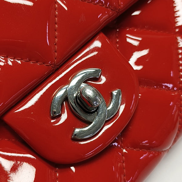 Quilted Patent Calfskin Shoulder Bag Red
