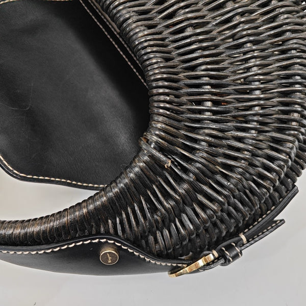 Straw Top Handle Bag Black