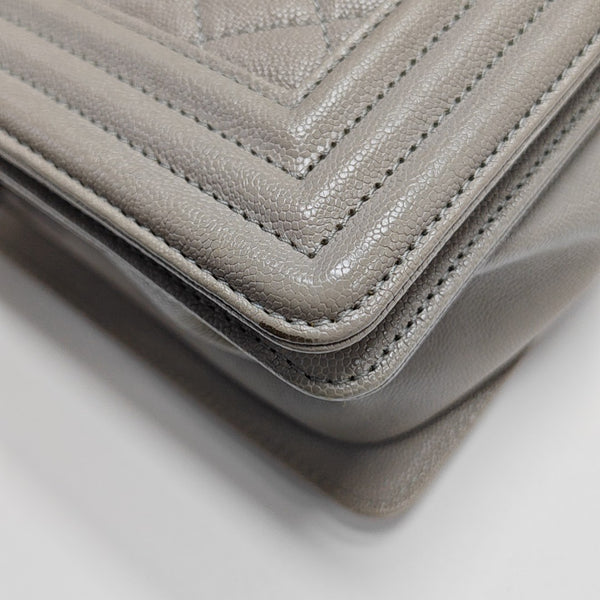 BOY CHANEL Medium Quilted Grained Calfskin Gray