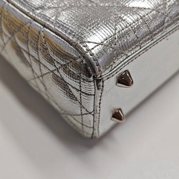 Lady Dior Small Cannage Calfskin Silver
